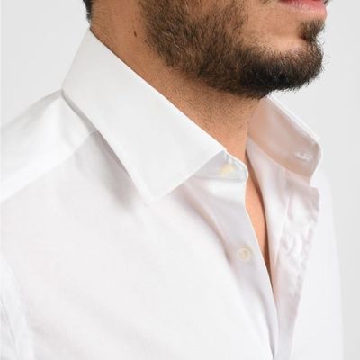 Camicia uomo tinta unita in popeline stretch
